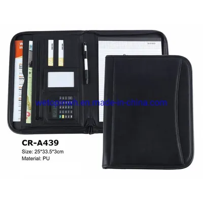 Business Zippered Portfolio Padfolio with A4 Size Clipboard Black