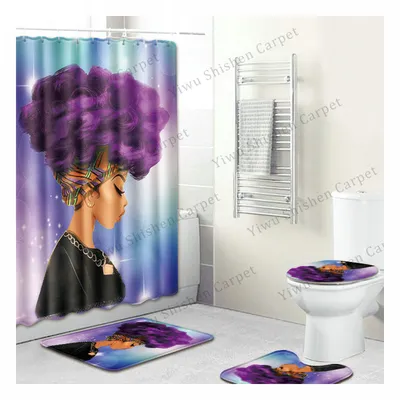 Amazon Best Sell Custom Logo Print Shower Curtain Set Hotel SPA Cotton Toilet Rug Mat Bathroom Mat Set