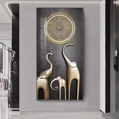 Modern Elephant Animal Clock Crystal Glass Art Wall Picture Decorations for Home