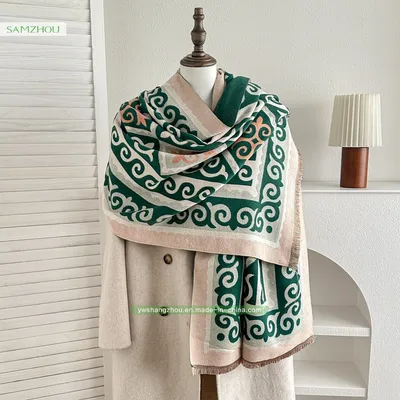 Jacquard Cashmere Ethnic-Style Scarf Short-Beard Retro Artistic Travel Printed Shawl for Women