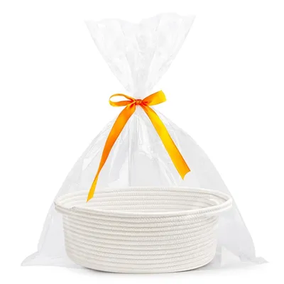 Custom Durable Woven Storage Basket Cotton Rope Basket with Handles and Ribbons for Gifts