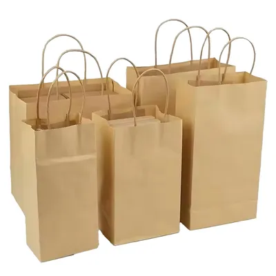 Anti-Wrinkle Printed Handle Bulk Kraft Paper Bags with Custom Logo for Baked Goods Promotion