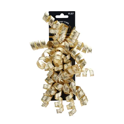 Metallic Gold Fabric Curly Swirls Bow
