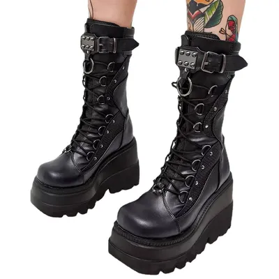 Custom Black Color Gothic Boots for Goth Women