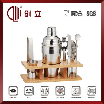 7PCS Stainless Steel Full Bar Tool Set with Wooden Holder