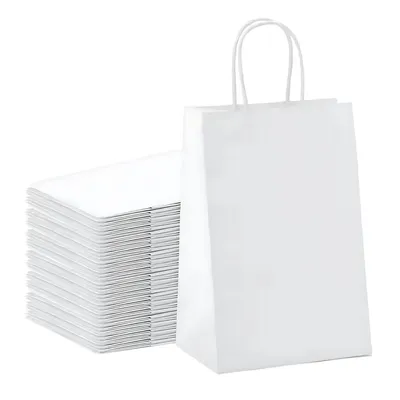 Attractive Eye Catching Custom Logo Kraft Paper Shopping Bags in Bulk with Unique Printed Handles for Food Packaging Promotion