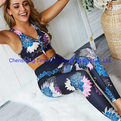 Wholesale Custom Fashion Lady Gym Fitness Wear of Suit Floral Printed Women Sport Workout Fitness