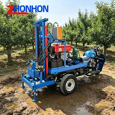 100 M Diesel Engine Wheeled Water Well Drilling Rig for Rural Groundwater