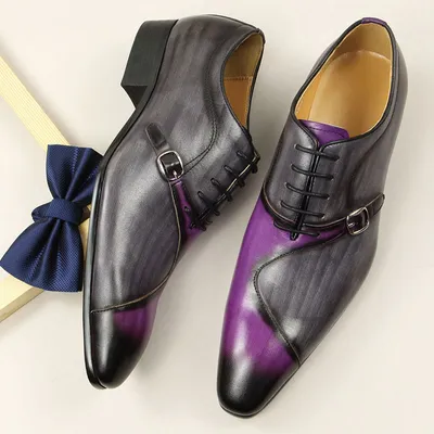 Leather Shoes High Quality Oxfords Lace up Metal Buckle Formal Men Shoe