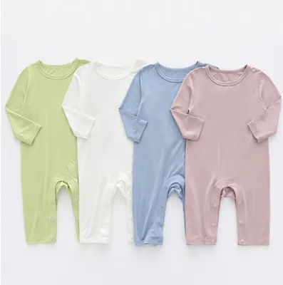 Solid Baby Pajamas Romper Long Sleeves Modal