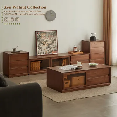 MID-Century Modular Solid Wood TV Cabinet Custom Storage TV Cabinet