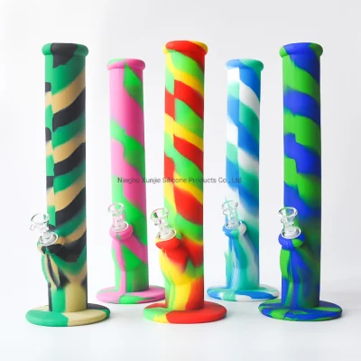 14inches Straight Silicone Water Pipe with Glass Bowl Glass Pipe Silicone DAB Rigs