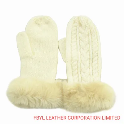 100% Acrylic Knitted Winter Warm Gloves with Fake Fur Decoration (JYG-25246)