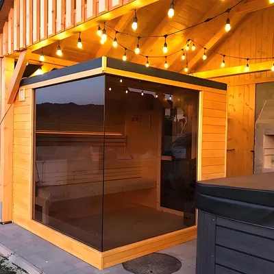 Custom Outdoor Square Sauna Room Built with Canadian Hemlock or Red Cedar Perfect for Home SPA
