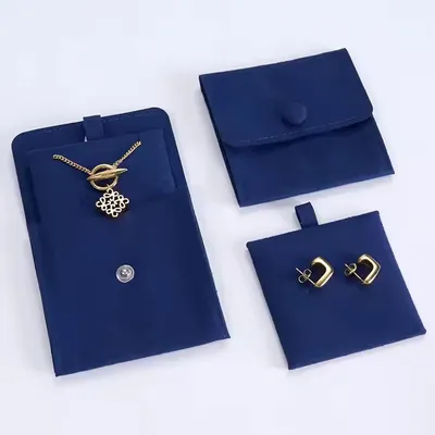 Customized Blue Packing Bag Ring Earring Bracelet Envelope Flap Jewelry Pouch