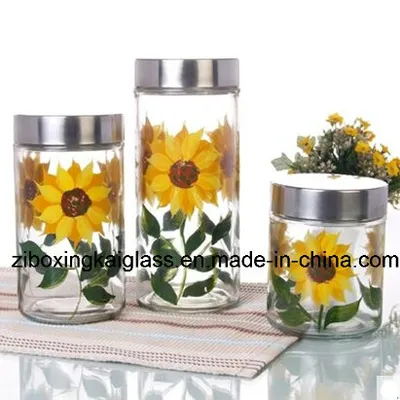 Glass Canister Jar with Hand Drawing