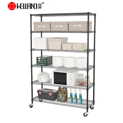 High-Quality 6 Layers Black Wire Metal Storage Utility Rack Shelves for Warehouse Garage Office