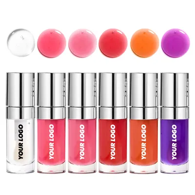 Fashion Herbal Silver Tube Vegan Lip Oil Plumper Big Brush Head Moisturizing Lip Gloss Fruit Scent
