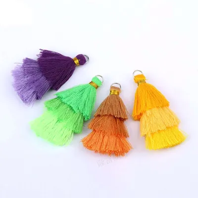 Polyester Thread Tassel Decorative Three Layer Multiple Color Silk Tassel Lace with Keyring