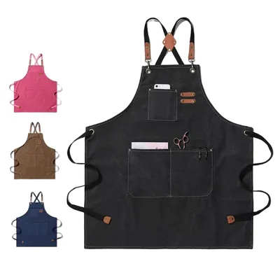 Wholesale Cross Back Canvas Apron, Custom Heavy Duty Work Apron for Barber
