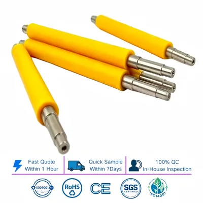 Yellow Shaft Extended Custom Industrial Polyurethane Coated Roller