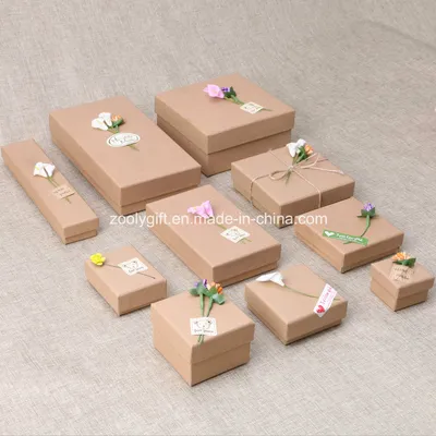 Wholesale DIY Kraft Paper Jewelry Gift Packing Box Sticked with Flower