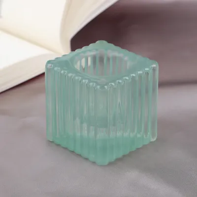 Factory Wholesale Simple Embossed Square Transparent Crystal Glass Candle Jar