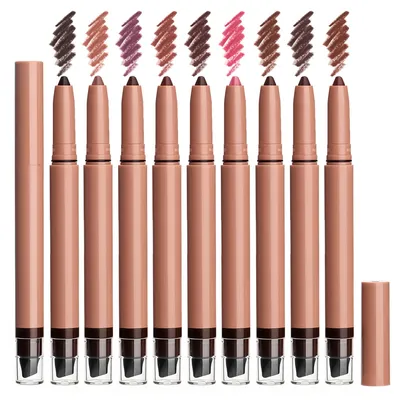 Creamy Matte Lip Liner Custom Logo Highly-Pigmented Pencil Twist up Brown Lip Liner with Silicone Blending Brush