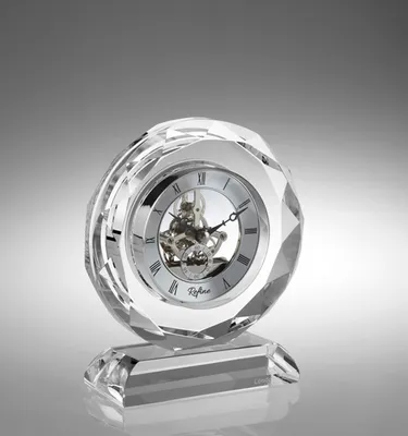 Deep Engraved Contemporary Crystal Desk Clock