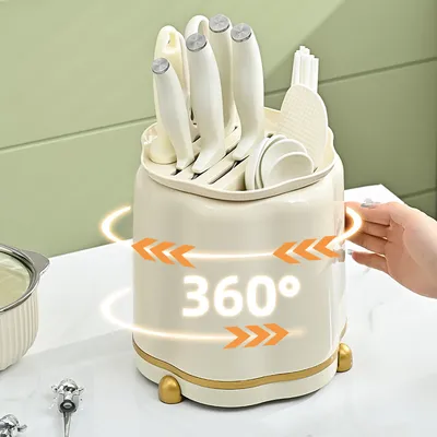 Kitchen Knife Storage Rack Large Capacity Plastic Rack Rotating Storage Rack