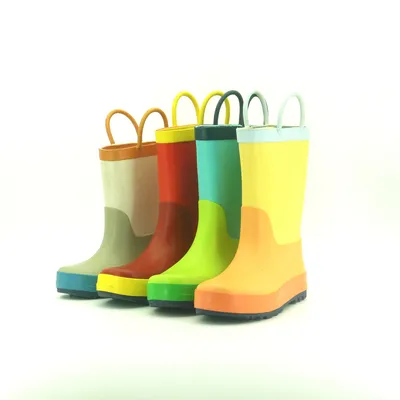 Kids Colorful Handle Waterproof Rubber Rain Boots