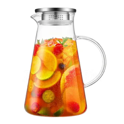 Clean Glass Jug Fridge Glass Carafe for Hot Cold Water Large Iced Tea Pitcher Coffee Juice Homemade Beverage