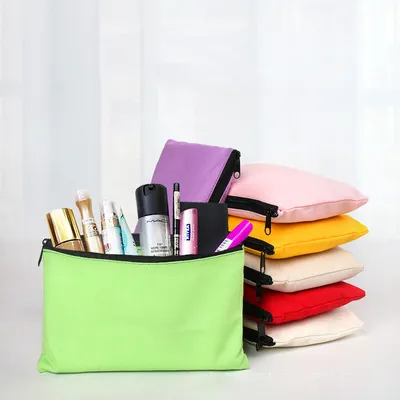 Custom Travel Toiletry Makeup Pouch Plain Cotton Canvas Cosmetic Bag with Gold Zipper