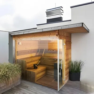 Outdoor Square Traditional Wet Steam Electric Stove Luxury Panoramic Sauna Room
