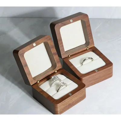 Magnetic Wooden Single & Double Slot Wedding Ring Holder Box