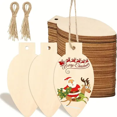 Christmas Bulb Wooden Pendants - DIY Blank Hanging Decorations for Festive Home Dé Cor