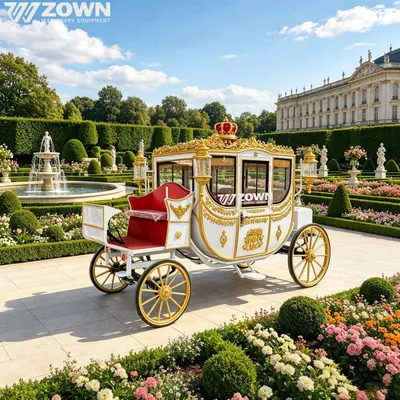 Elegant White Gold Red Crown Royal Carriage Designed for Romantic Wedding Celebration