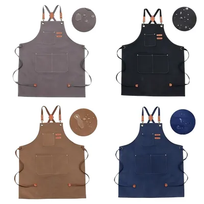 Custom Cross Back Canvas Waterproof Oilproof Work Apron for Barista Cafe Restaurant