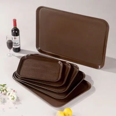 Eco Brown Plastic Service Trays - Plaid Heavy-Duty for Restaurants