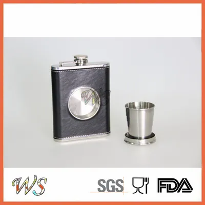 Wsjjyy041 Stainless Steel Hip Flask with Color Transfer Printing PU Leather Wrap Hip Flask Pot