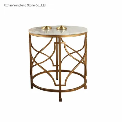 Modern White Gold End Table Marble Top Side Table