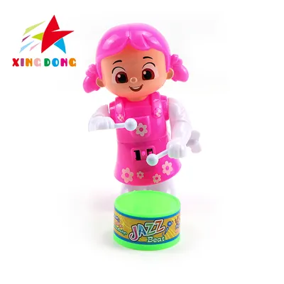 2025 Wholesale Toys Winding up Rocking Little Girl Drumming