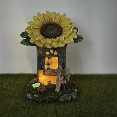 Basic Customization Miniature Fairy Garden Kits Resin Fairy Garden Sunflower House with Solar Light