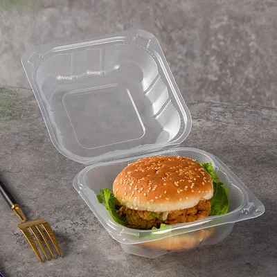 to Go Container 6 X 6 Inch Microwave Hamburger Box Microwavable Food Containers Disposable for Restaurant Food Packaging