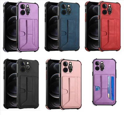 Wireless Charging Cards Slot Back Case Kickstand Leather Cover Mobile Phone Shell Leather
