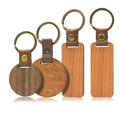 Personalized DIY Blank Popular Customizable Name Wood Key Chain Custom Design Printed Engraved Laser Logo Wooden Keychain Keyfob