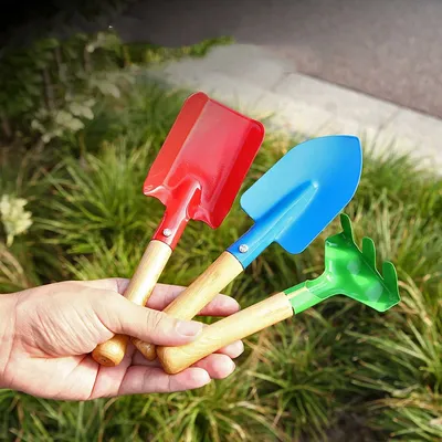 Mini Kids Gardening Tools Set with Metal Shovel, Rake, Trowel