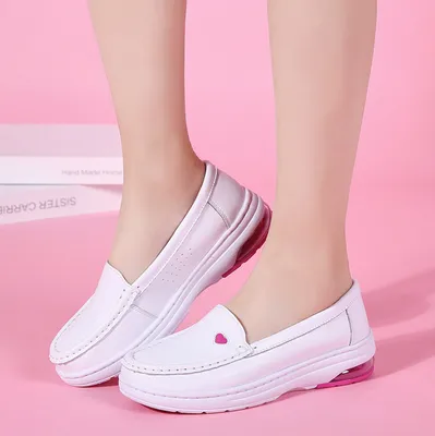 Breathable Non-Slip Nurse White Leather Shoes Hospital Nursing Shoes