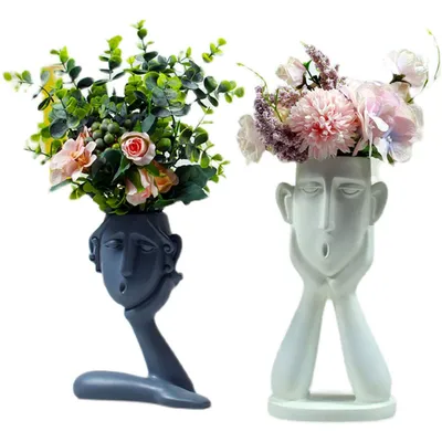 Modern Home Living Room Decoration TV Cabinet Porch Decoration Artistic Decoration Creative Abstract Figure Resin Face Vase Three Piece