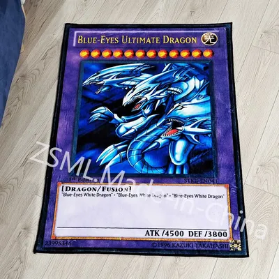 Custom Luxury Cartoon Anime Rug Blue Eyes Dragon Yu-Gi-Oh! Handmade Carpet Area Rug